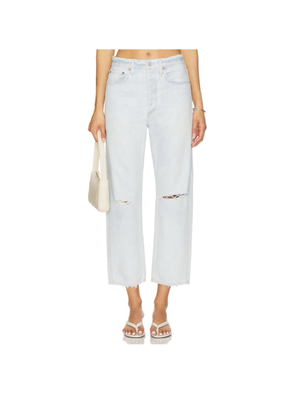 NWT AGOLDE 90s Mid Rise Straight Crop Jeans Distressed Light Wash Size 29